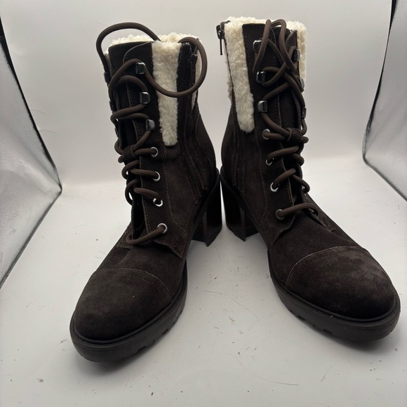 Marc Fisher Lansly Brown Lace-Up Booties Fur Lining Size 9 - Picture 10 of 11